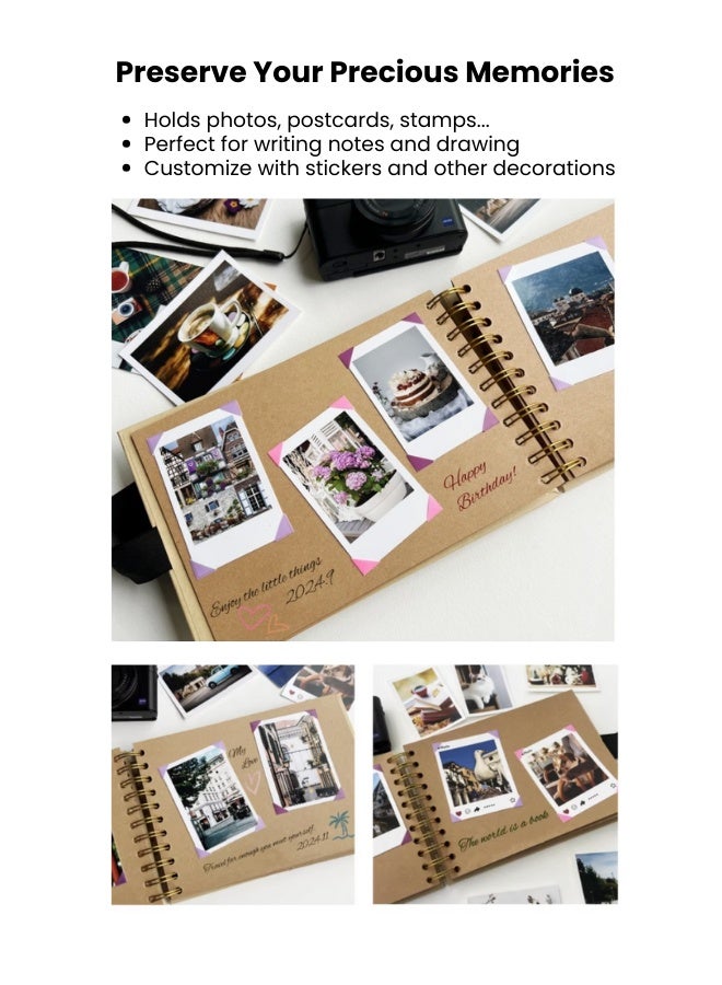 مجلد صور من ورق كرافت A5، دفتر مصغّر DIY مع عقدة حزام، تثبيت معدني لصور بولارويد والبطاقات البريدية وصور العائلة، هدية للذكريات المنزلية - Image 2